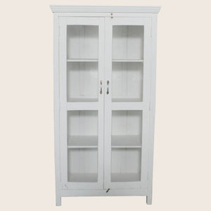 Vintage White-Painted Glass Front Cabinet