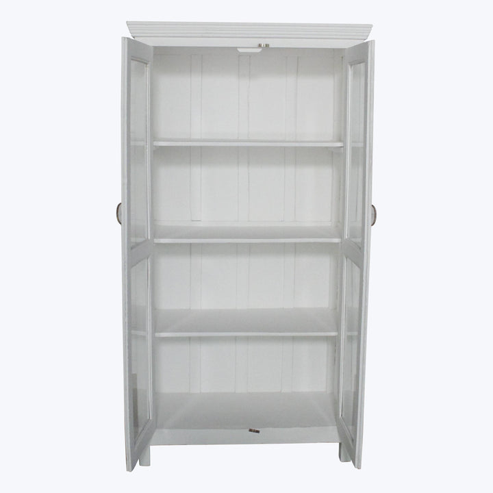 Vintage White-Painted Glass Front Cabinet