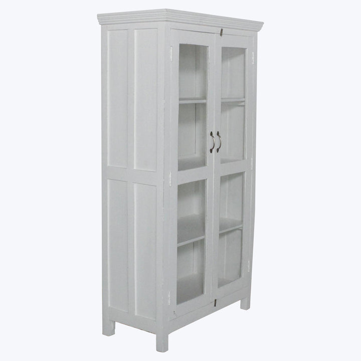 Vintage White-Painted Glass Front Cabinet