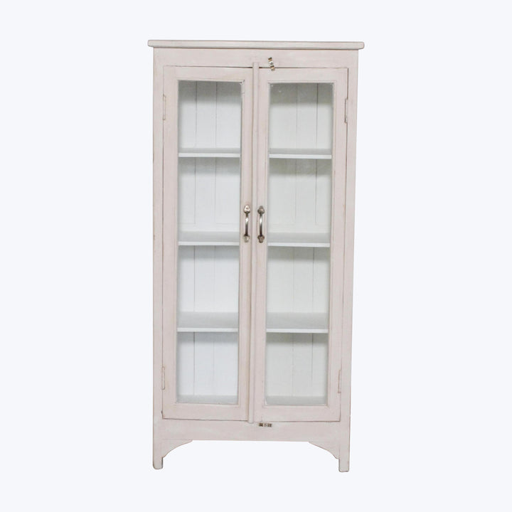 Vintage Pink-Painted Glass Front Cabinet