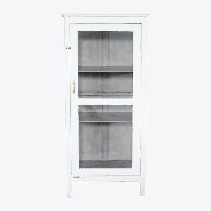 Vintage White-Painted Glass Front Cabinet
