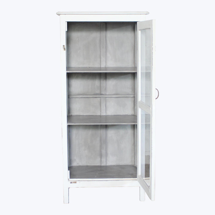 Vintage White-Painted Glass Front Cabinet