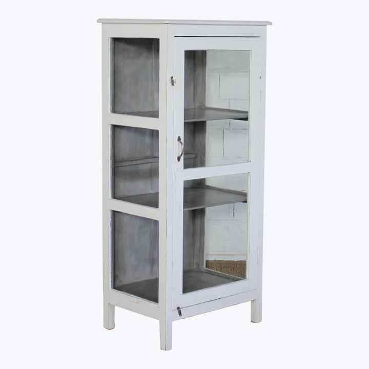 Vintage White-Painted Glass Front Cabinet