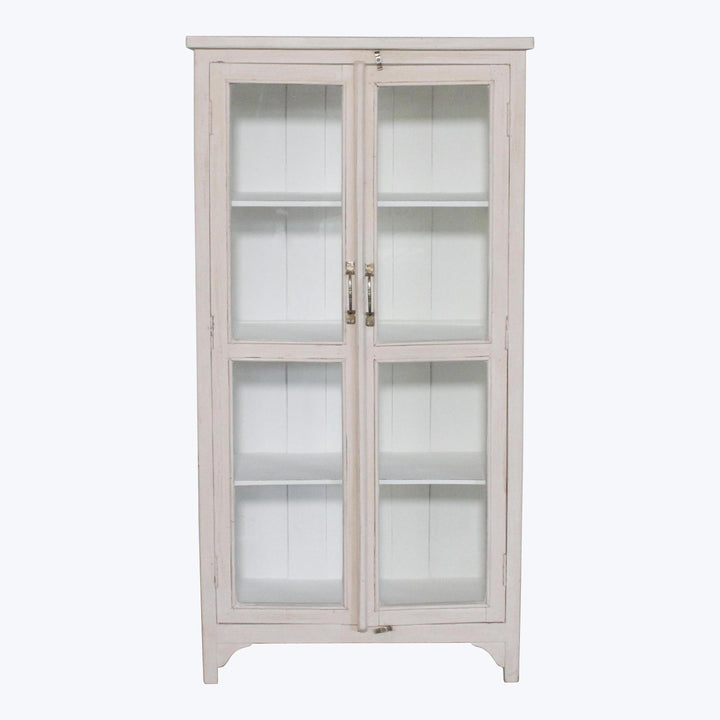 Vintage Pink-Painted Glass Front Cabinet