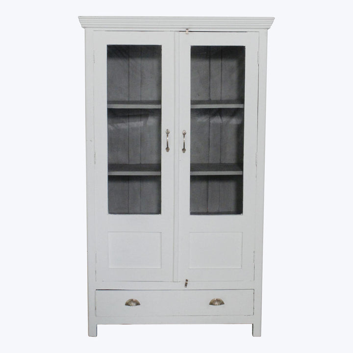 Vintage White-Painted Glass Front Cabinet