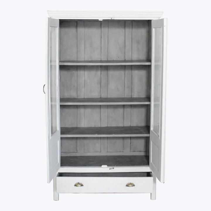 Vintage White-Painted Glass Front Cabinet