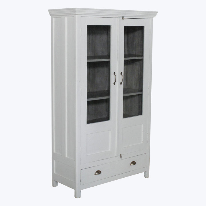 Vintage White-Painted Glass Front Cabinet