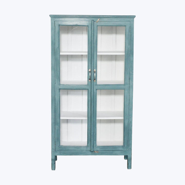 Vintage Teal-Painted Glass Front Cabinet