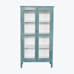 Vintage Teal-Painted Glass Front Cabinet