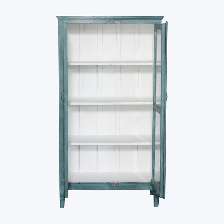 Vintage Teal-Painted Glass Front Cabinet