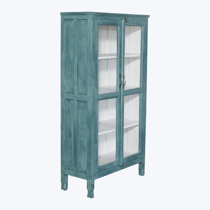 Vintage Teal-Painted Glass Front Cabinet