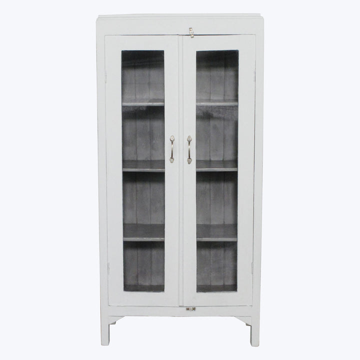 Vintage White-Painted Glass Front Cabinet