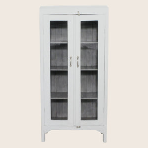 Vintage White-Painted Glass Front Cabinet