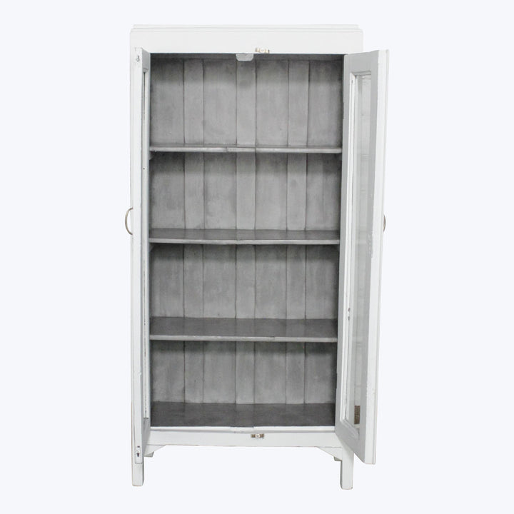 Vintage White-Painted Glass Front Cabinet