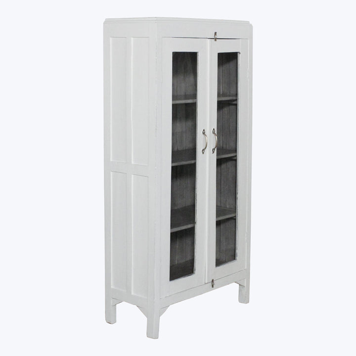Vintage White-Painted Glass Front Cabinet