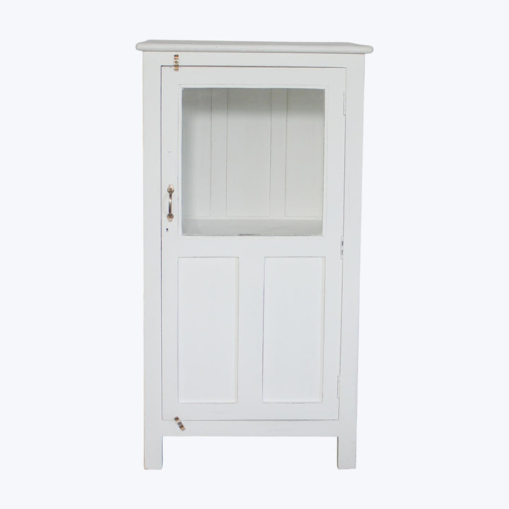Vintage White-Painted Glass Front Cabinet