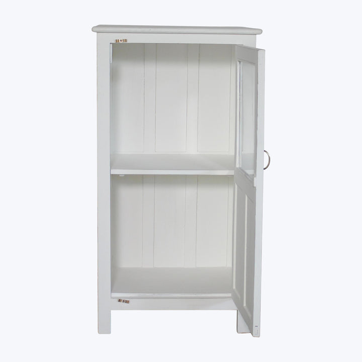 Vintage White-Painted Glass Front Cabinet