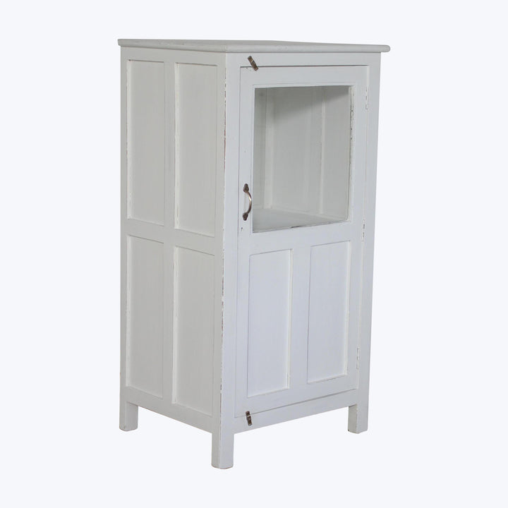 Vintage White-Painted Glass Front Cabinet