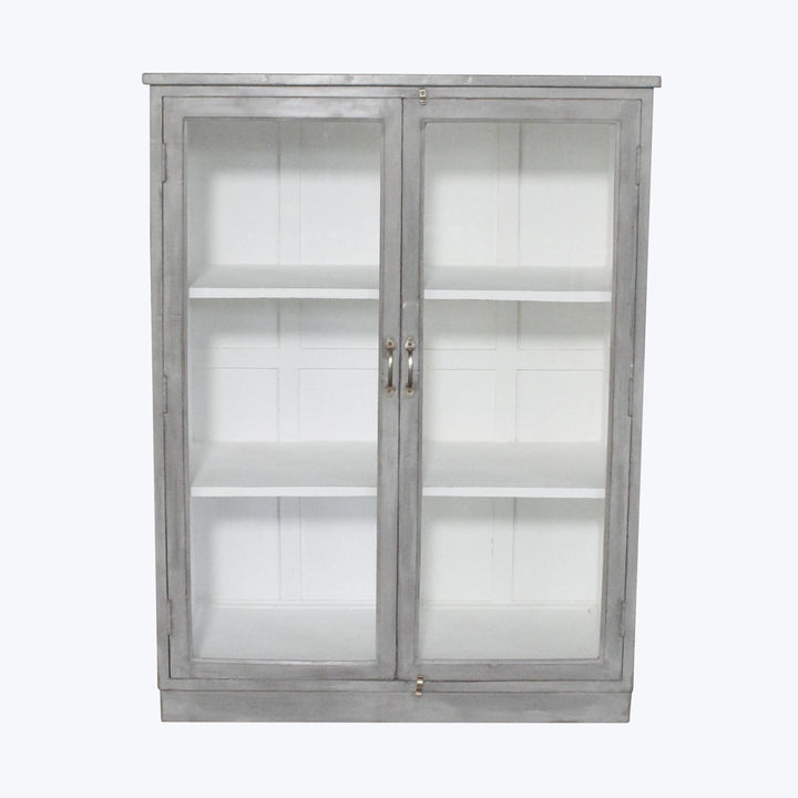 Vintage Grey-Painted Glass Front Cabinet