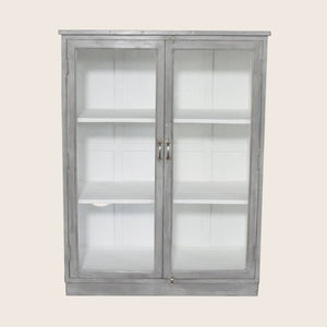 Vintage Grey-Painted Glass Front Cabinet