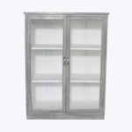 Vintage Grey-Painted Glass Front Cabinet