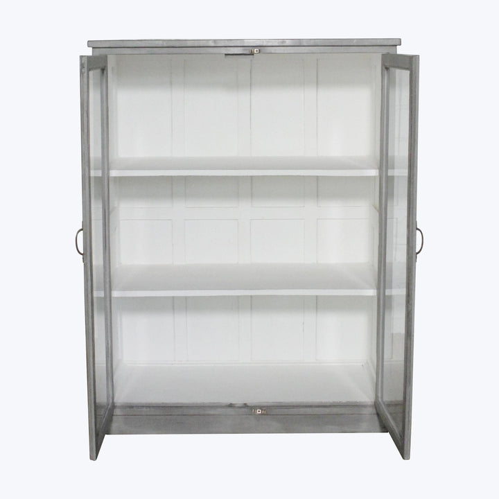 Vintage Grey-Painted Glass Front Cabinet