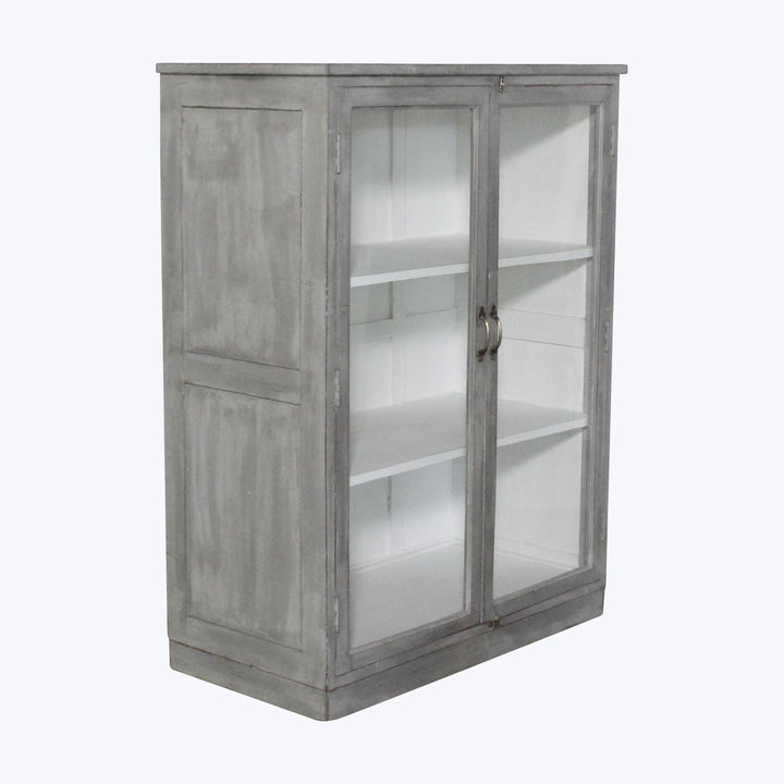 Vintage Grey-Painted Glass Front Cabinet