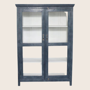 Vintage Navy-Painted Glass Front Cabinet