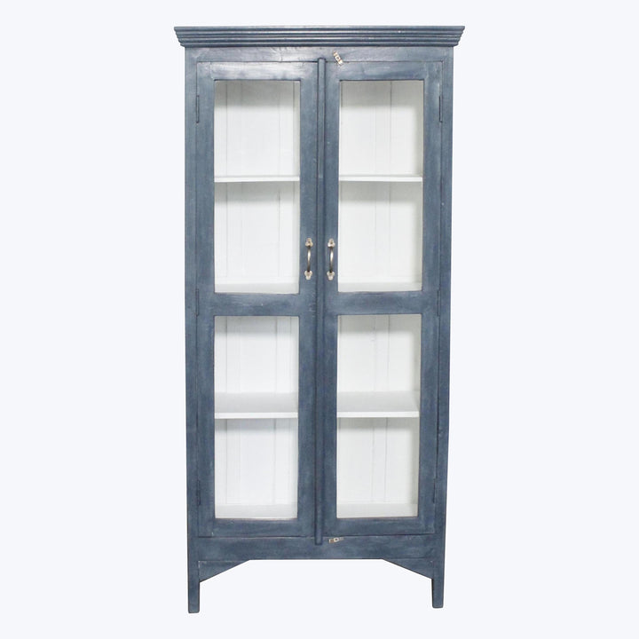 Vintage Navy-Painted Glass Front Cabinet