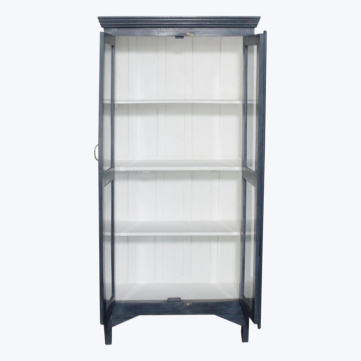 Vintage Navy-Painted Glass Front Cabinet
