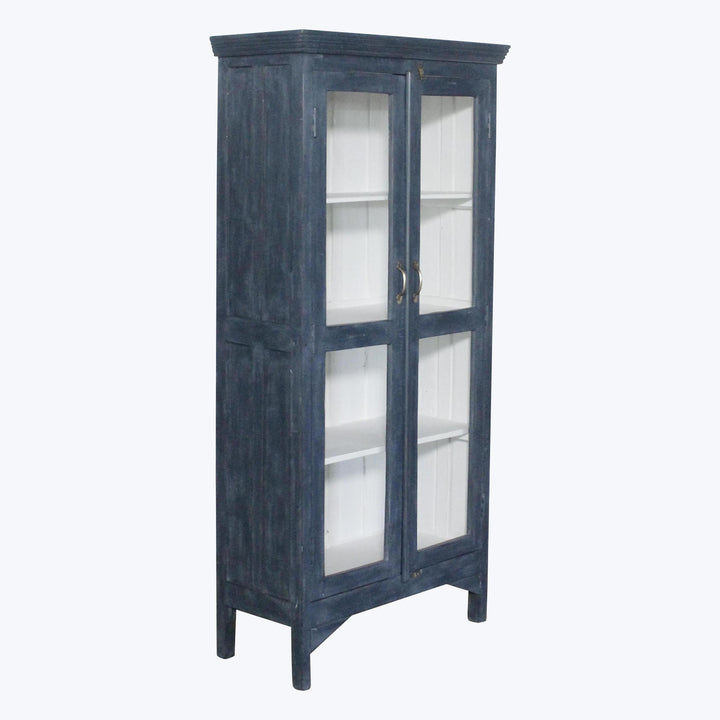 Vintage Navy-Painted Glass Front Cabinet