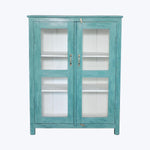 Vintage Teal-Painted Glass Front Cabinet