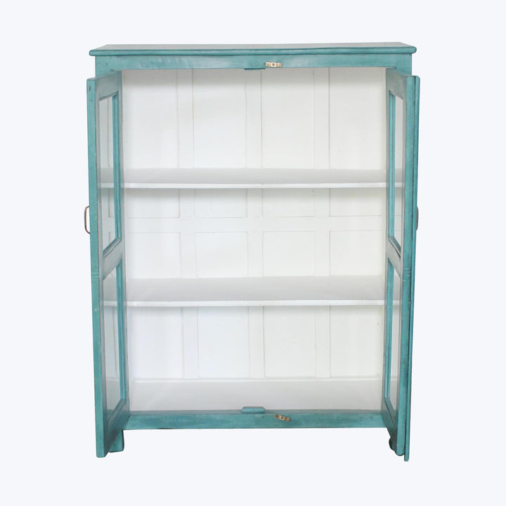 Vintage Teal-Painted Glass Front Cabinet