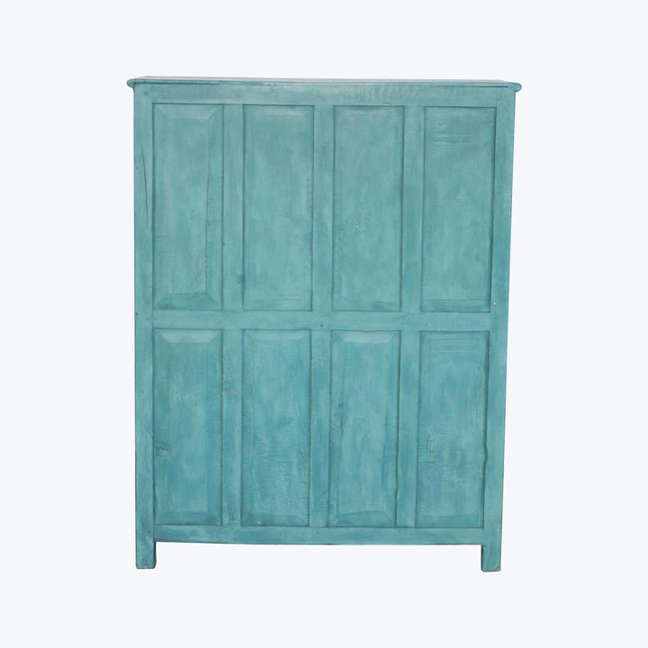Vintage Teal-Painted Glass Front Cabinet