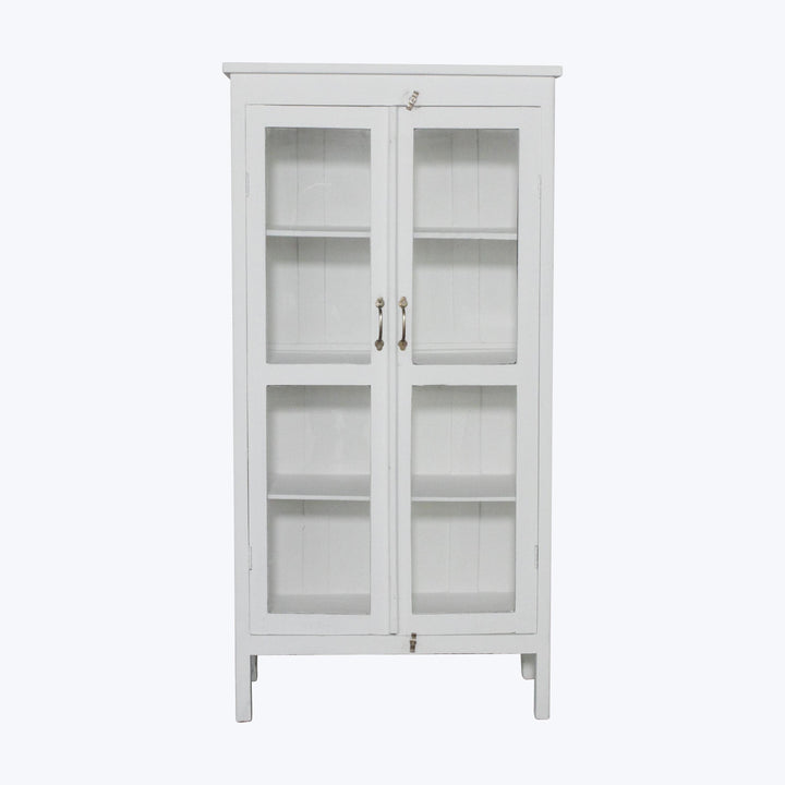Vintage White-Painted Glass Front Cabinet