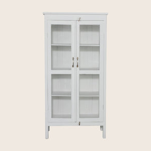 Vintage White-Painted Glass Front Cabinet