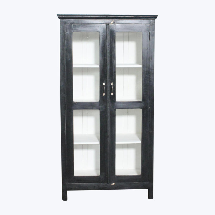 Vintage Black-Painted Glass Front Cabinet