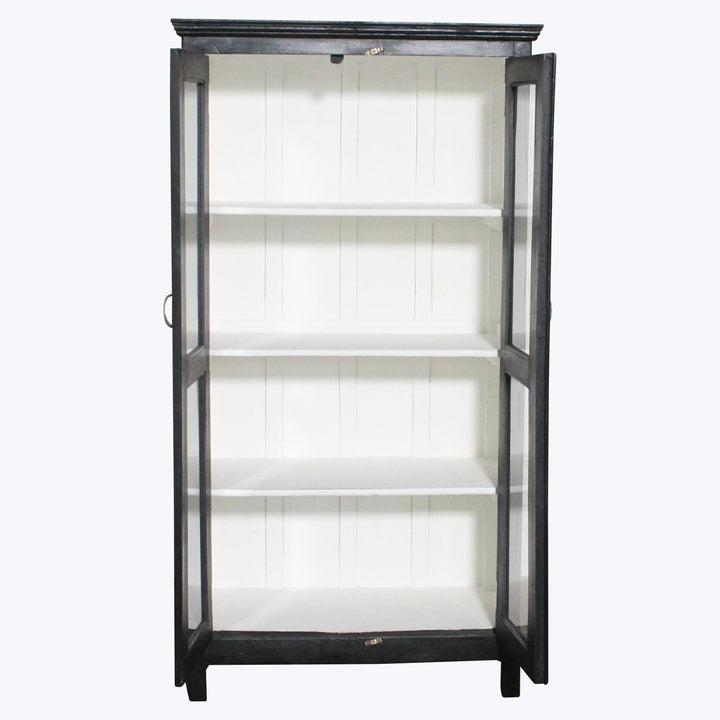 Vintage Black-Painted Glass Front Cabinet