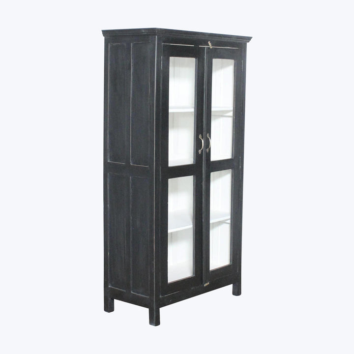 Vintage Black-Painted Glass Front Cabinet