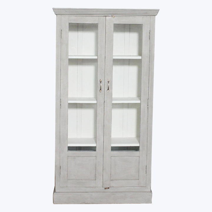 Vintage Grey-Painted Glass Front Cabinet