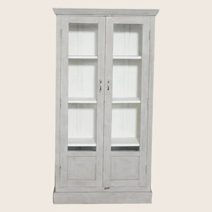 Vintage Grey-Painted Glass Front Cabinet