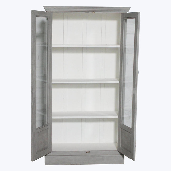 Vintage Grey-Painted Glass Front Cabinet
