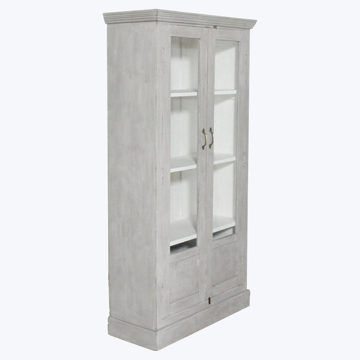 Vintage Grey-Painted Glass Front Cabinet