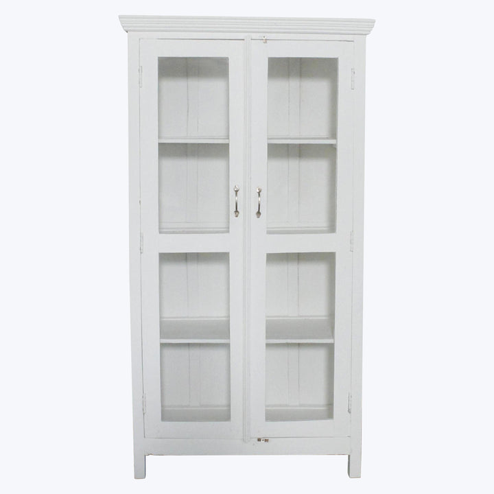 Vintage White Painted Glass Front Cabinet