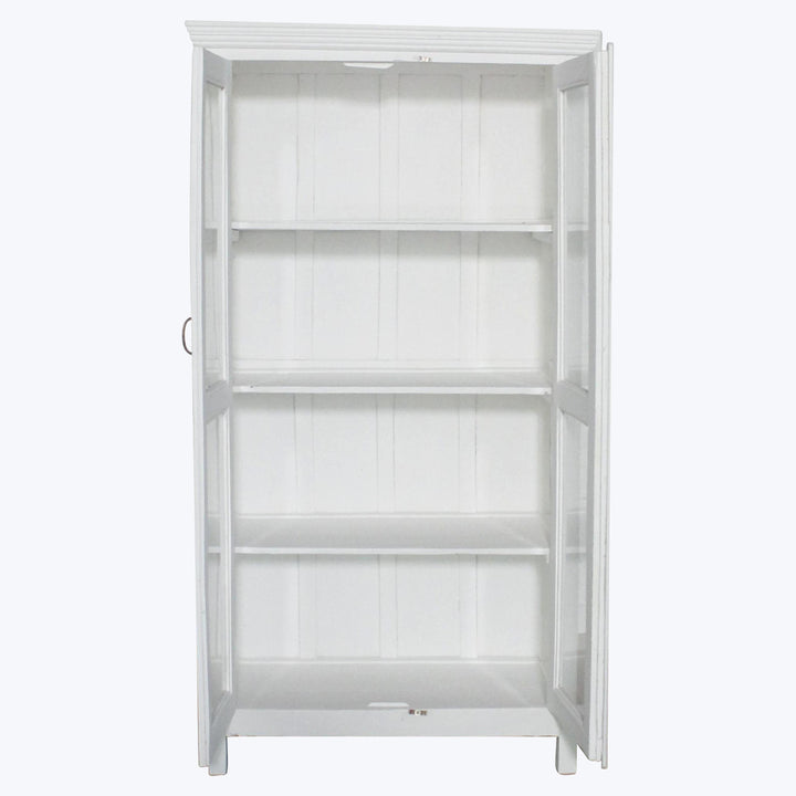 Vintage White Painted Glass Front Cabinet