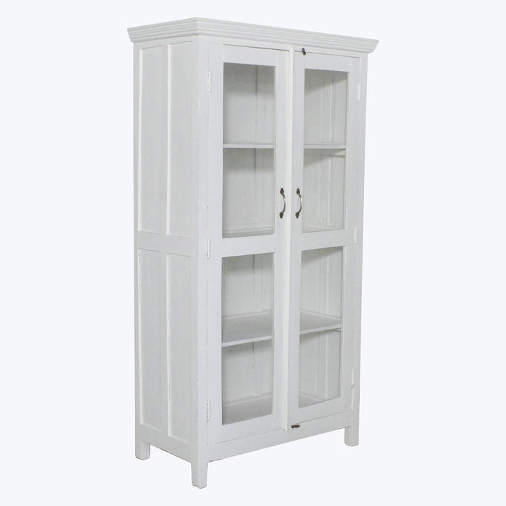Vintage White Painted Glass Front Cabinet