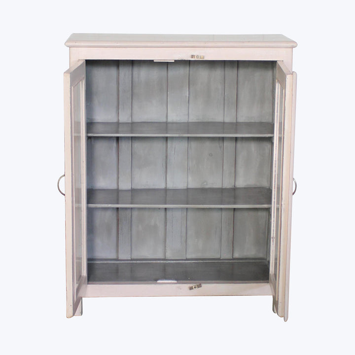 Vintage Pink-Painted Glass Front Cabinet