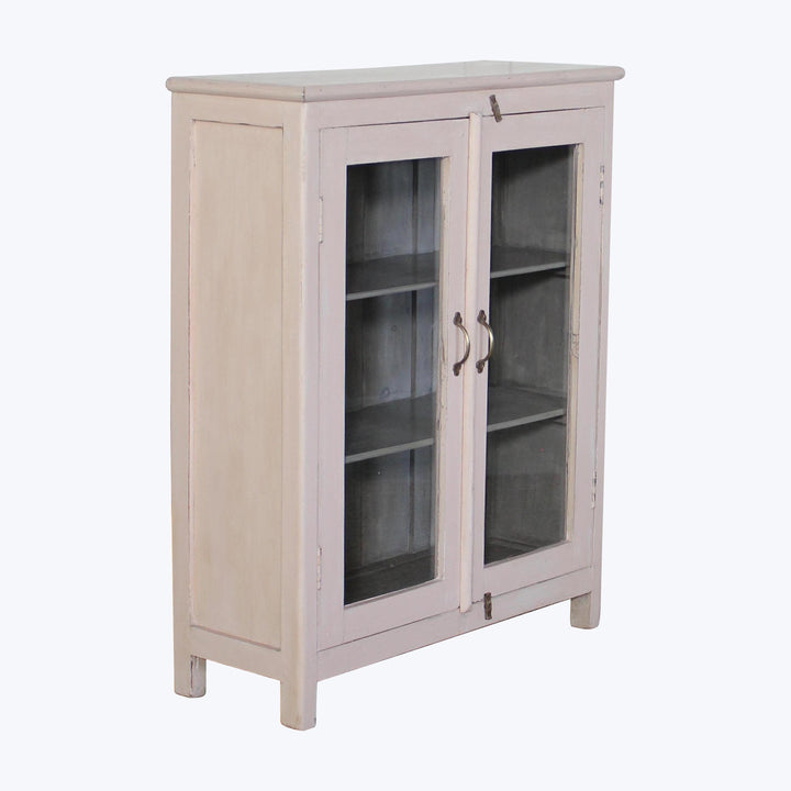 Vintage Pink-Painted Glass Front Cabinet