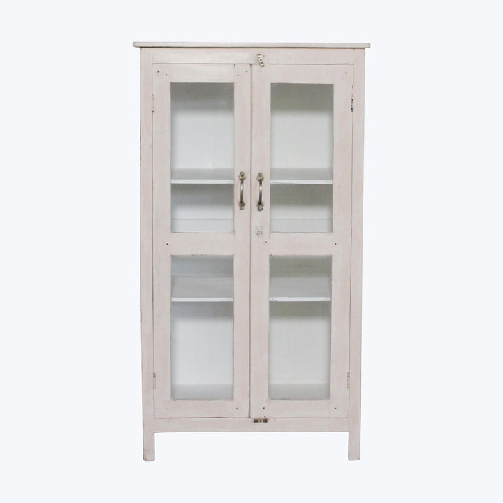 Vintage Pink-Painted Glass Front Cabinet