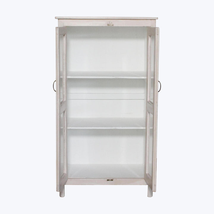 Vintage Pink-Painted Glass Front Cabinet